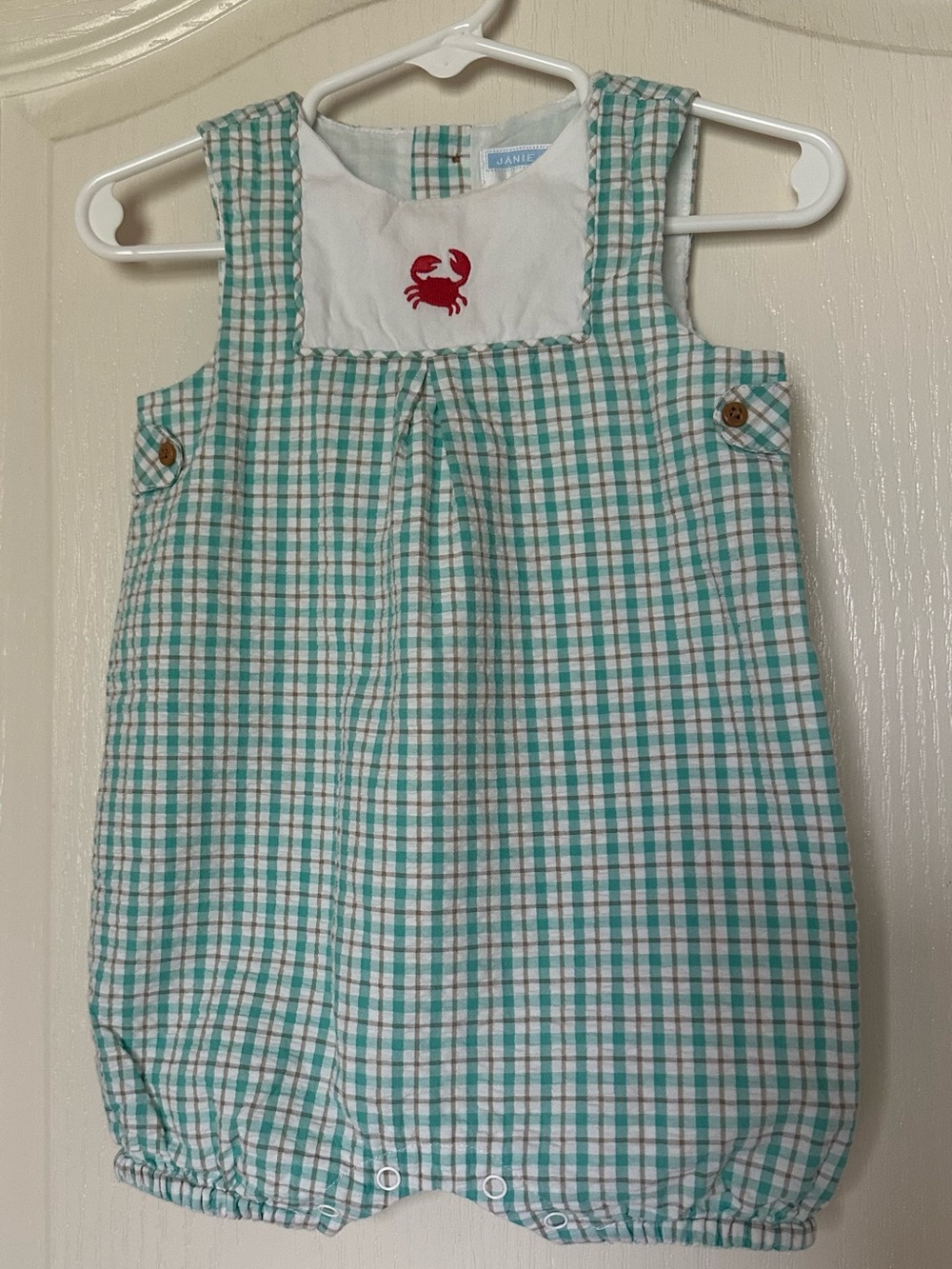 Janie and Jack Baby Boy Crab Plaid Romper 6–12 Months